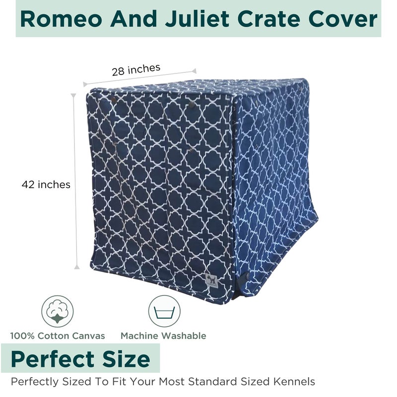 Molly Mutt Romeo & Juliet Dog Crate Cover, 100% Cotton Canvas Cover with 2 Roll-Up Panels, Ideal for Dog or Cat Crate, Durable, Washable, and Free of Harmful Chemicals, 42" x 28" x 31" - Image 3